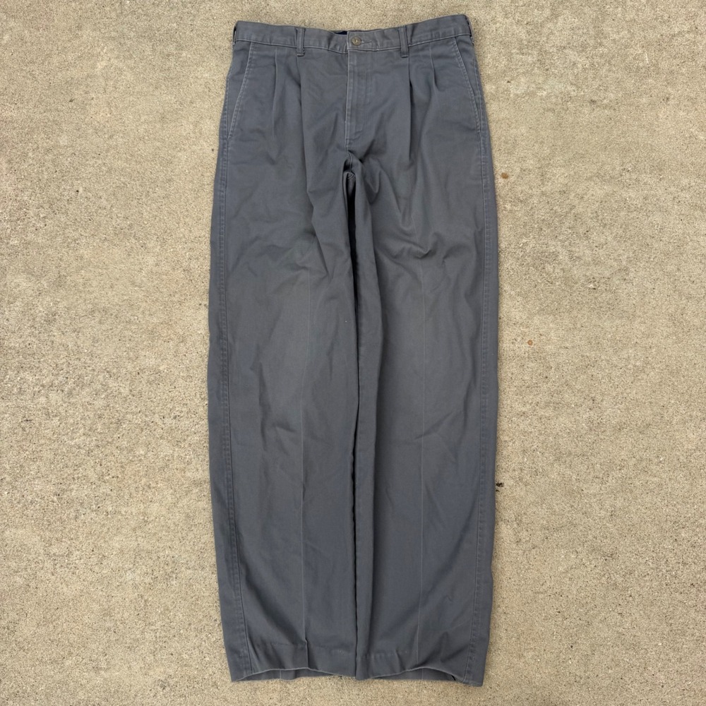 Lee Chino Pants Mens 33x34 Gray Pleated Cotton Casual Workwear Trousers 90s VTG